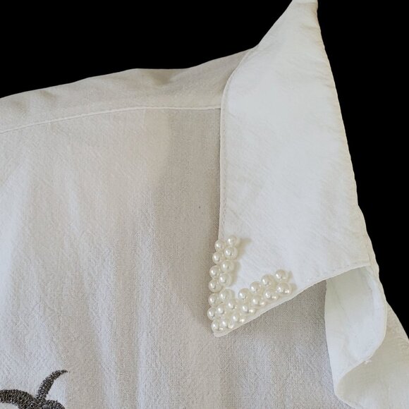 Jane Ashley Shirt Women's Medium White Nautical Embroidered Beaded Button-Down - Picture 12 of 12